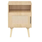 Comodino in rattan e legno con ripiano aperto, tavolino da notte/comodino