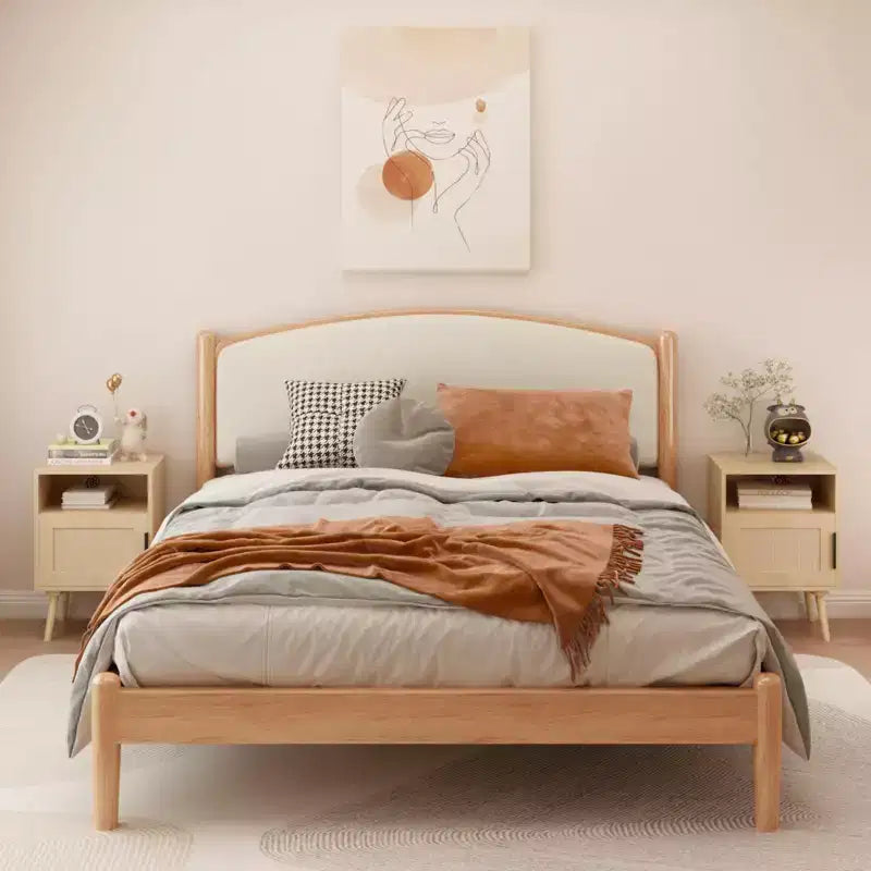 Comodino in rattan e legno con ripiano aperto, tavolino da notte/comodino