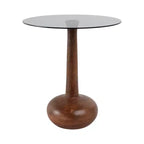 Tavolino rotondo con base a piedistallo in legno e piano in vetro, 53 cm, marrone