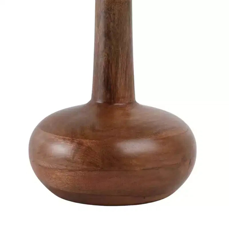 Tavolino rotondo con base a piedistallo in legno e piano in vetro, 53 cm, marrone
