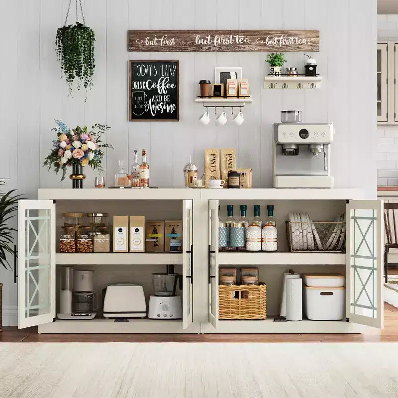 Mobile buffet da 70,8 pollici con 4 ante in vetro