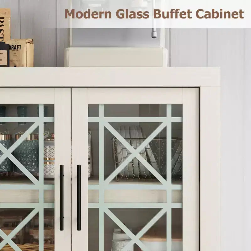 Mobile buffet da 70,8 pollici con 4 ante in vetro