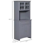 Credenza con Vetrina, Mobile Dispensa da Cucina con Anta in Vetro, Cassetto e Spazio per Microonde