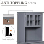 Credenza con Vetrina, Mobile Dispensa da Cucina con Anta in Vetro, Cassetto e Spazio per Microonde