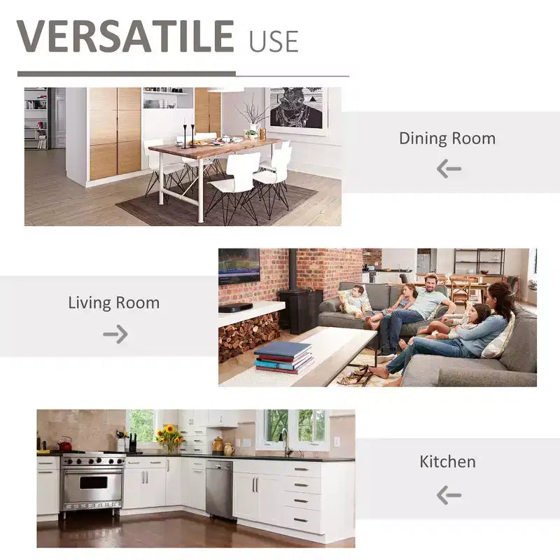Credenza con Vetrina, Mobile Dispensa da Cucina con Anta in Vetro, Cassetto e Spazio per Microonde
