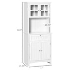Credenza con Vetrina, Mobile Dispensa da Cucina con Anta in Vetro, Cassetto e Spazio per Microonde