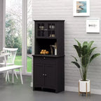 Credenza con Vetrina, Mobile Dispensa da Cucina con Anta in Vetro, Cassetto e Spazio per Microonde