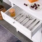 Credenza con Vetrina, Mobile Dispensa da Cucina con Anta in Vetro, Cassetto e Spazio per Microonde