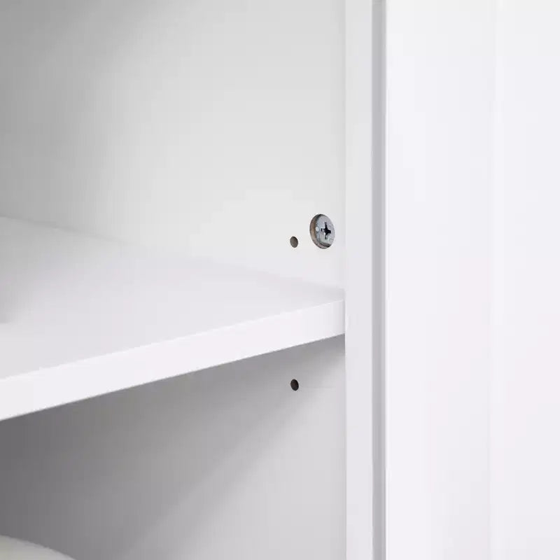 Credenza con Vetrina, Mobile Dispensa da Cucina con Anta in Vetro, Cassetto e Spazio per Microonde