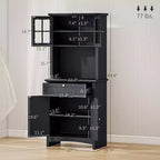 Credenza con Vetrina, Mobile Dispensa da Cucina con Anta in Vetro, Cassetto e Spazio per Microonde