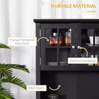 Credenza con Vetrina, Mobile Dispensa da Cucina con Anta in Vetro, Cassetto e Spazio per Microonde