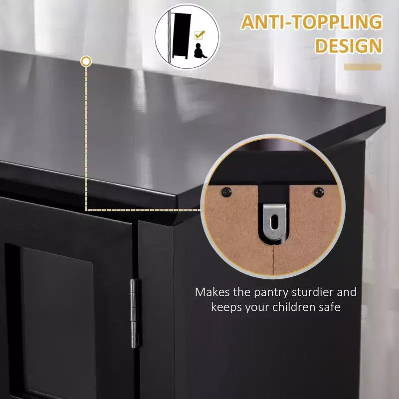 Credenza con Vetrina, Mobile Dispensa da Cucina con Anta in Vetro, Cassetto e Spazio per Microonde