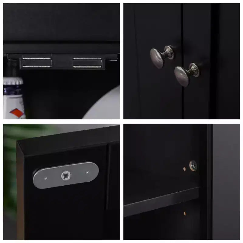 Credenza con Vetrina, Mobile Dispensa da Cucina con Anta in Vetro, Cassetto e Spazio per Microonde