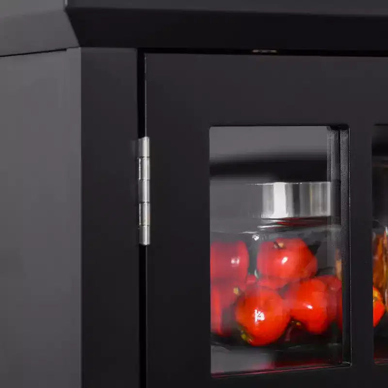 Credenza con Vetrina, Mobile Dispensa da Cucina con Anta in Vetro, Cassetto e Spazio per Microonde
