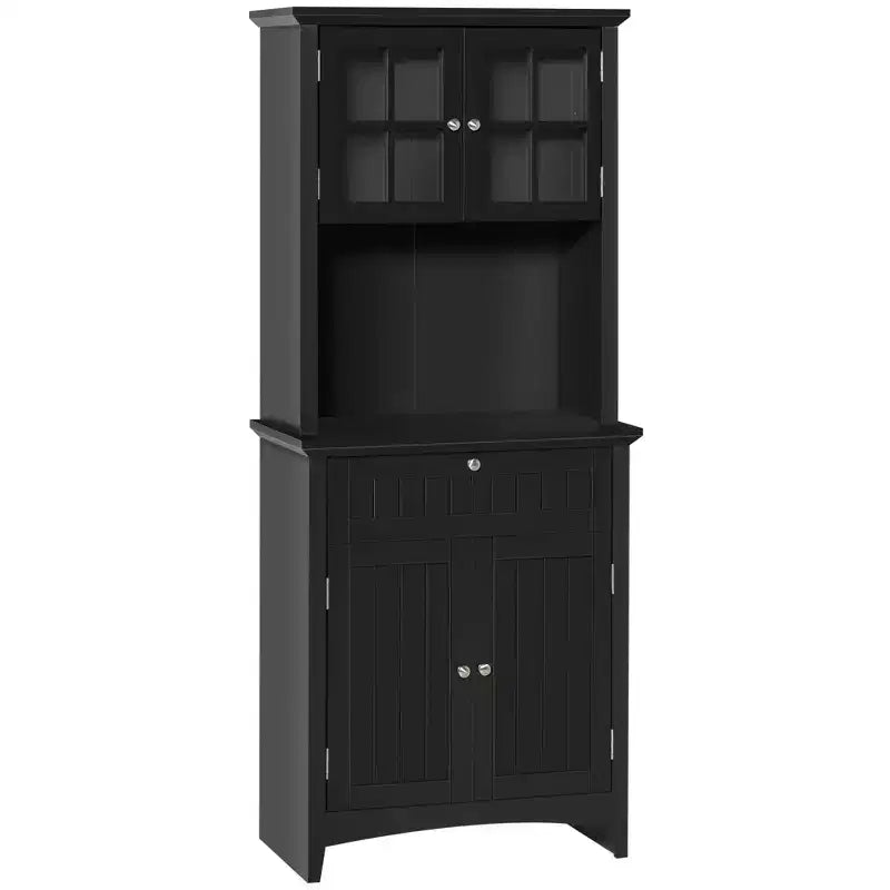 Elegant Buffet with Hutch, Kitchen Pantry Storage Cabinet with Framed Glass Door Drawer and Microwave Space