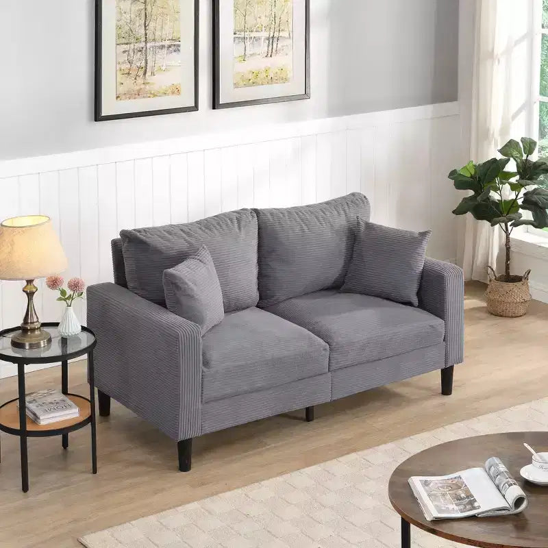Divanetto Moderno Imbottito con Struttura in Legno per Piccoli Spazi, Grigio Chiaro