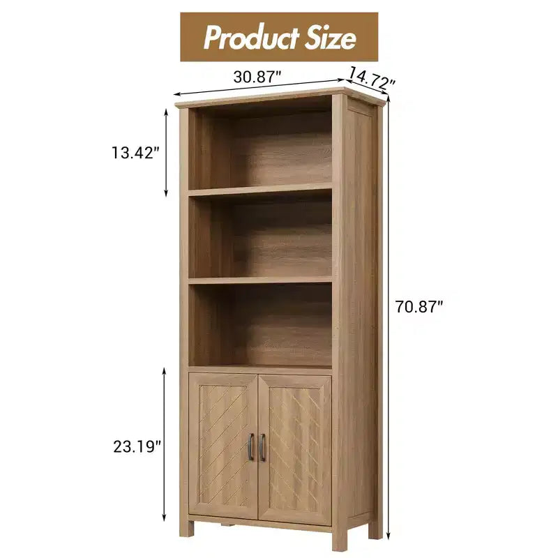 Libreria a 5 ripiani alta 178 cm con ante scorrevoli, ripiani regolabili e mobile contenitore, Noce