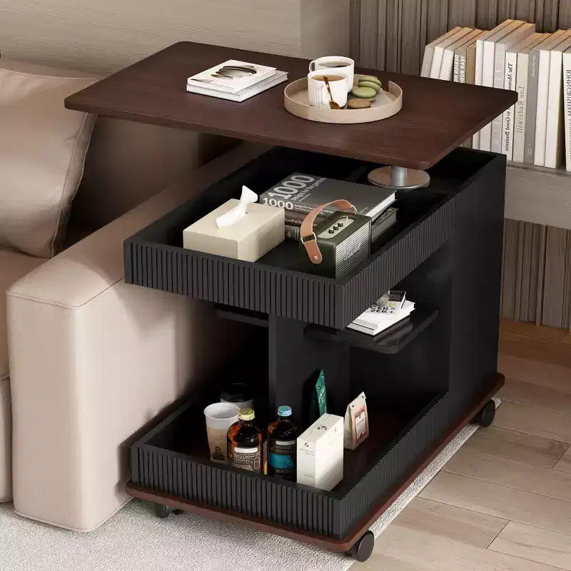 Tavolino con Ruote, Piano Sollevabile a 360° e Vano Contenitore