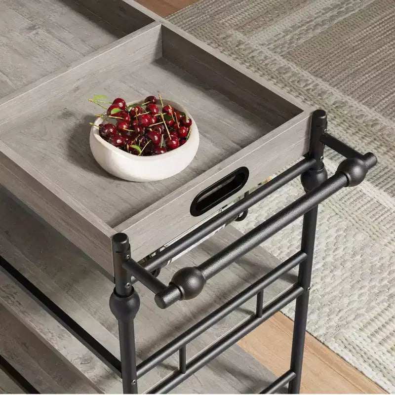 Carrello Bar da Cucina a 3 Livelli con Portabottiglie e Vassoio Rimovibile