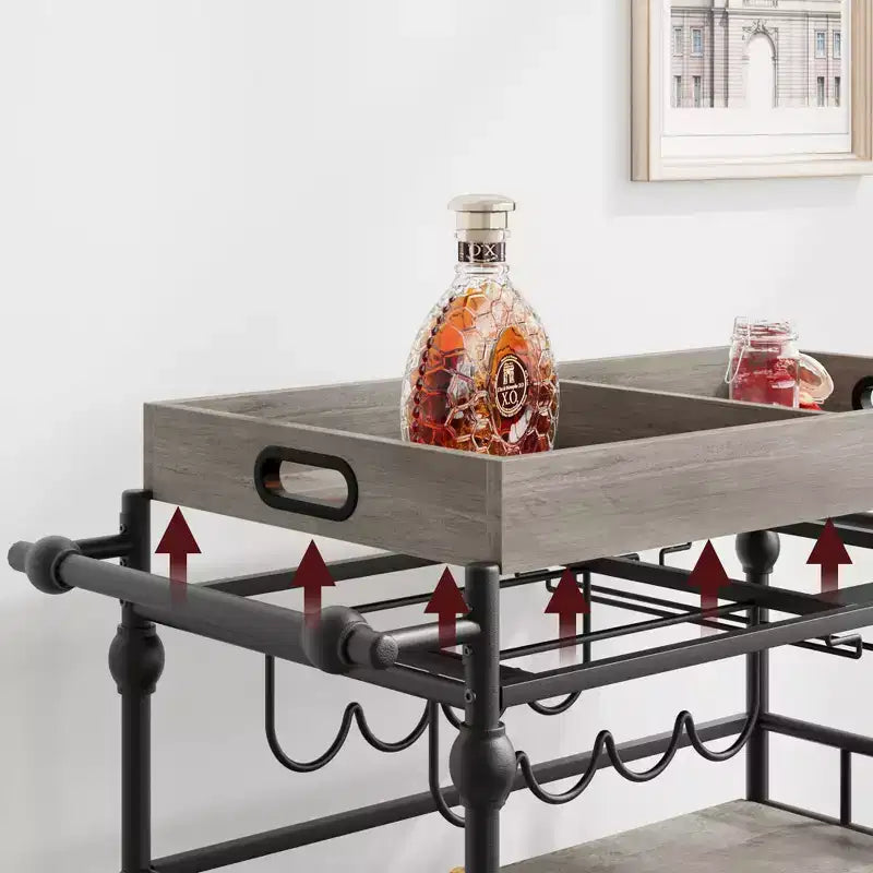 Carrello Bar da Cucina a 3 Livelli con Portabottiglie e Vassoio Rimovibile