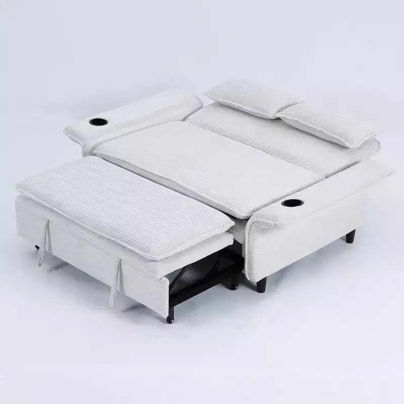 Divano Letto Due Posti in Tessuto a Righe Beige per Camera da Letto o Salotto