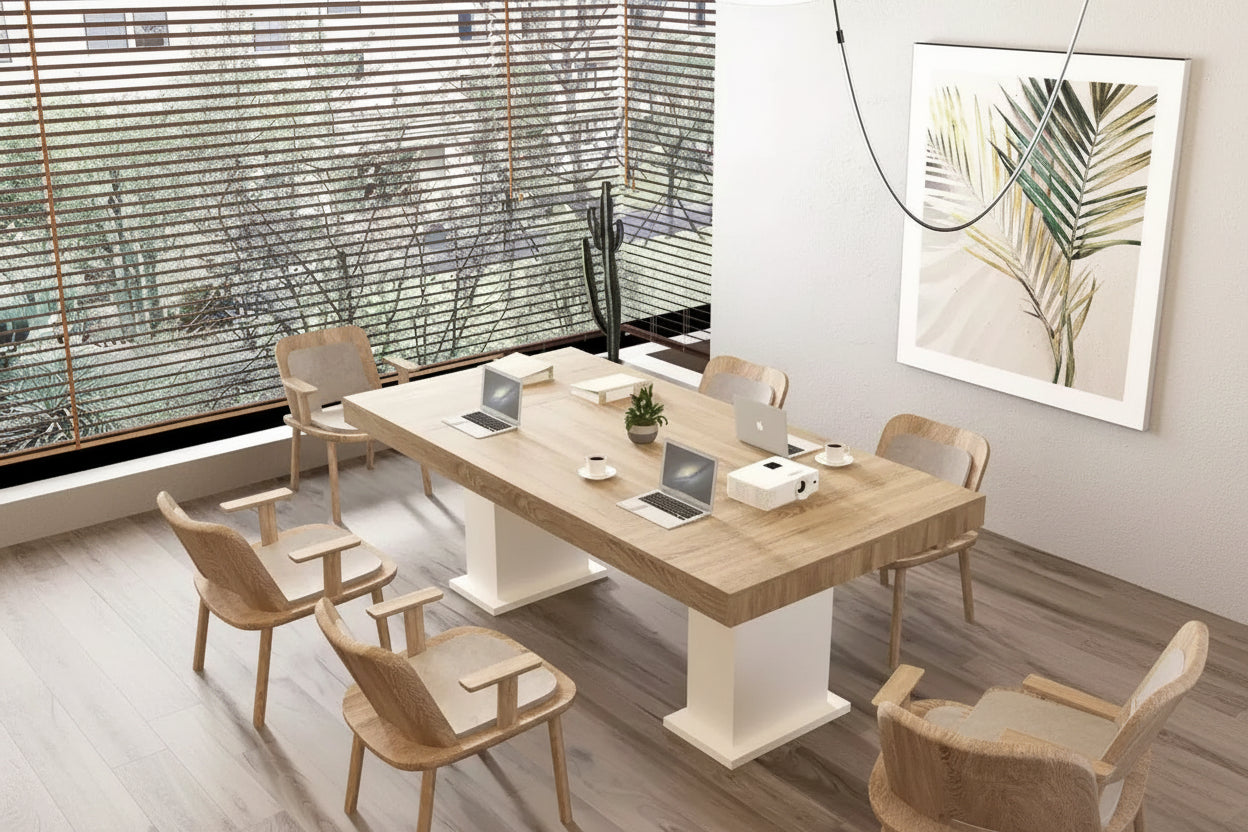 Famapy Multi - Scene Wooden Table Dining/Office Table Desk: Dual - Column Design, Spacious Surface  Perfect for Office & Dining