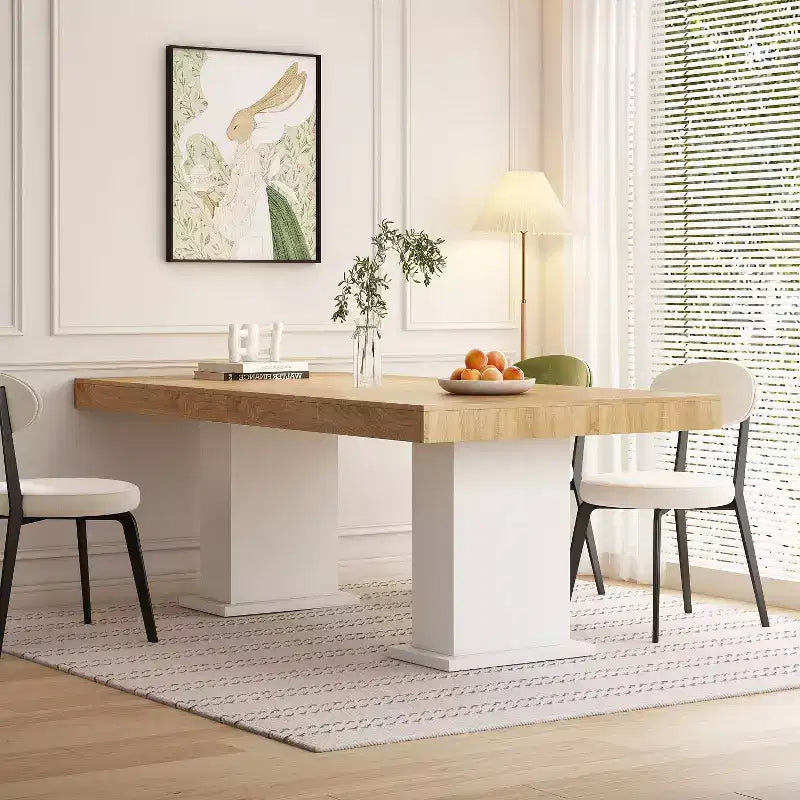 Tavolo da pranzo/ufficio in legno multi-scena Famapy: design a doppia colonna, superficie spaziosa, perfetto per ufficio e sala da pranzo