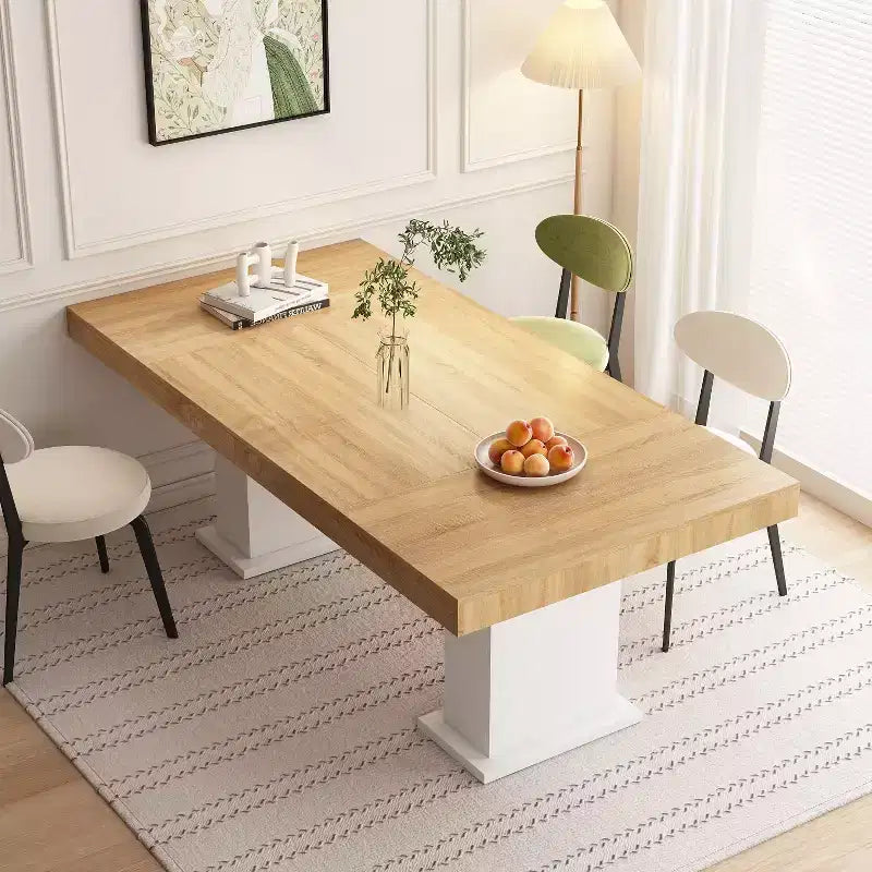 Tavolo da pranzo/ufficio in legno multi-scena Famapy: design a doppia colonna, superficie spaziosa, perfetto per ufficio e sala da pranzo