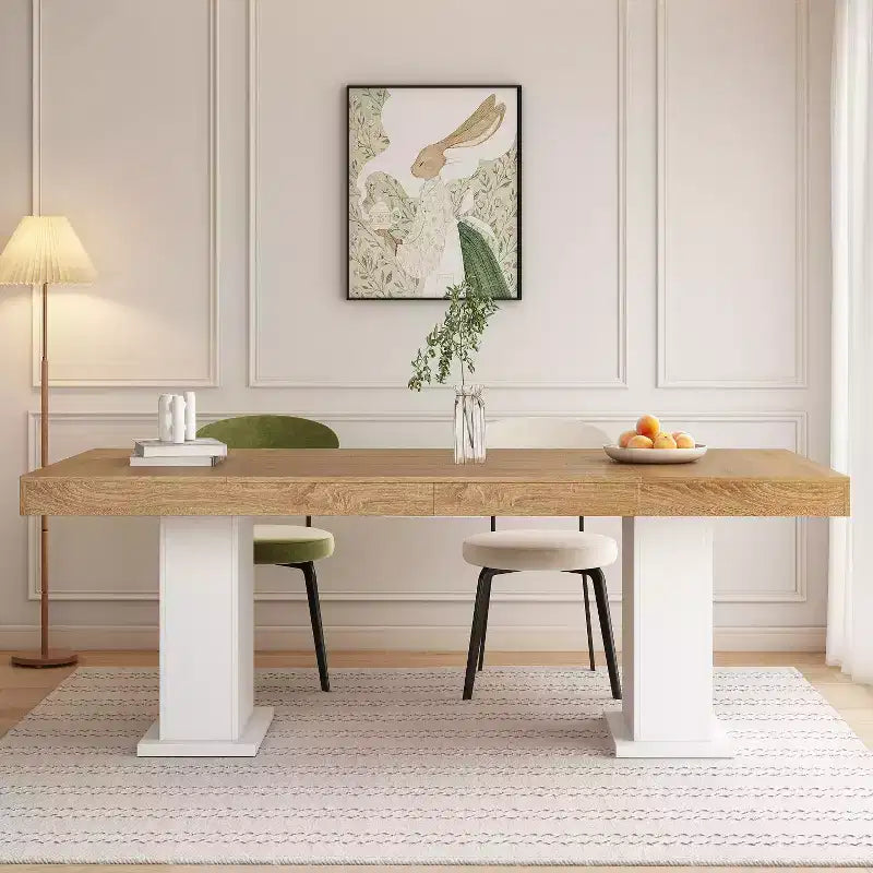 Tavolo da pranzo/ufficio in legno multi-scena Famapy: design a doppia colonna, superficie spaziosa, perfetto per ufficio e sala da pranzo