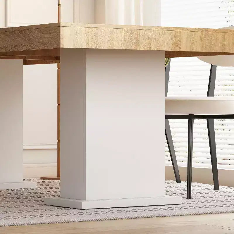 Tavolo da pranzo/ufficio in legno multi-scena Famapy: design a doppia colonna, superficie spaziosa, perfetto per ufficio e sala da pranzo