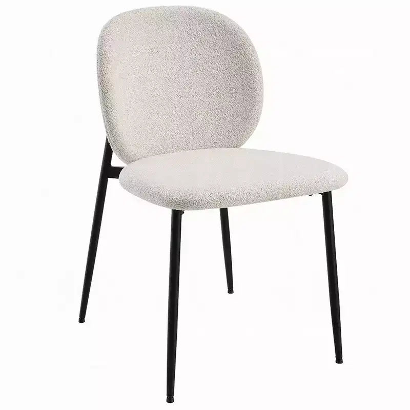 Set di 2 sedie da pranzo, in tessuto Bouclé bianco e metallo nero