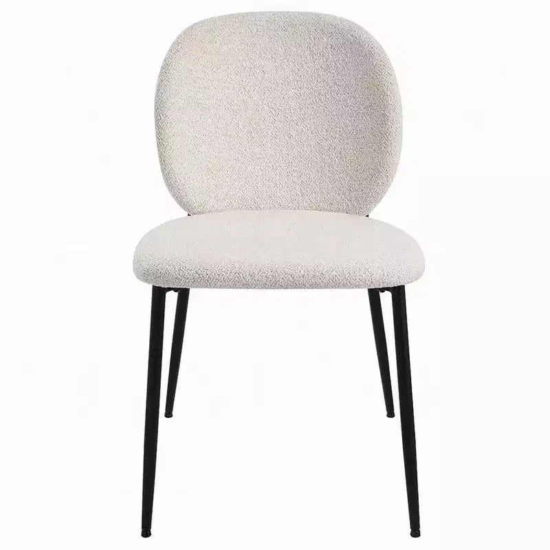 Set di 2 sedie da pranzo, in tessuto Bouclé bianco e metallo nero