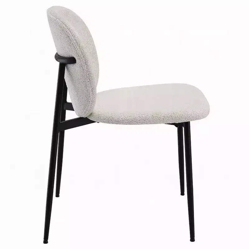 Set di 2 sedie da pranzo, in tessuto Bouclé bianco e metallo nero