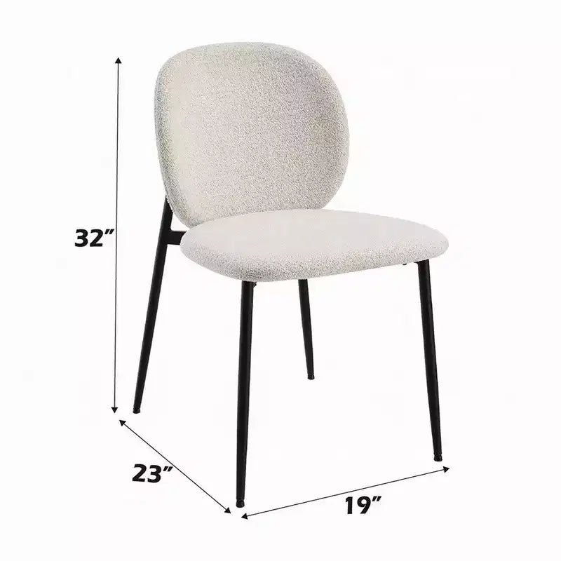 Set di 2 sedie da pranzo, in tessuto Bouclé bianco e metallo nero
