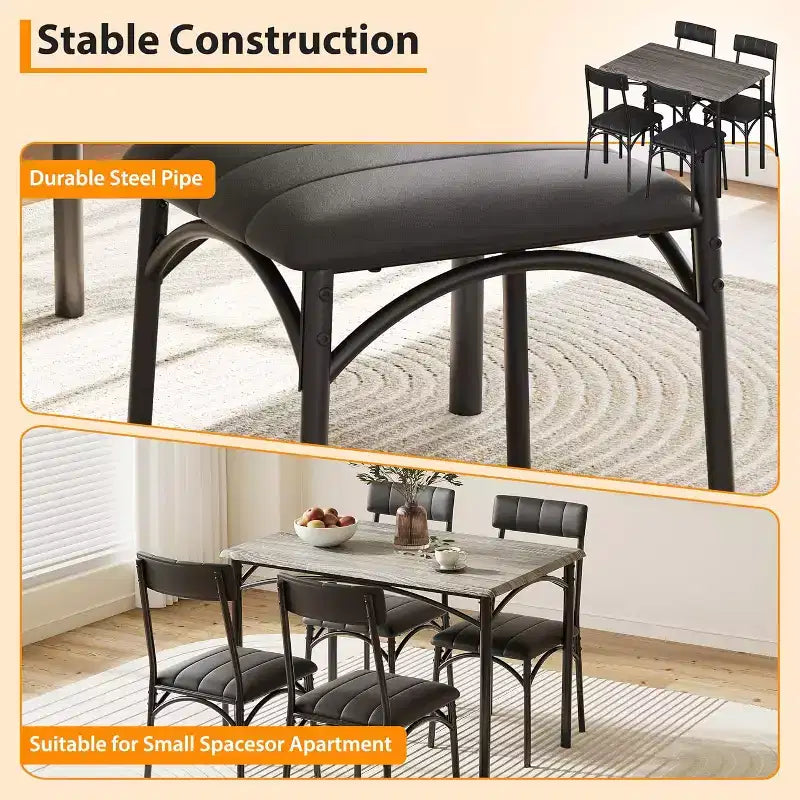 Set di 4 sedie da pranzo in stile industriale - Sedie da pranzo ergonomiche e spesse per cucina e angolo colazione, mobili per appartamento con telaio in legno