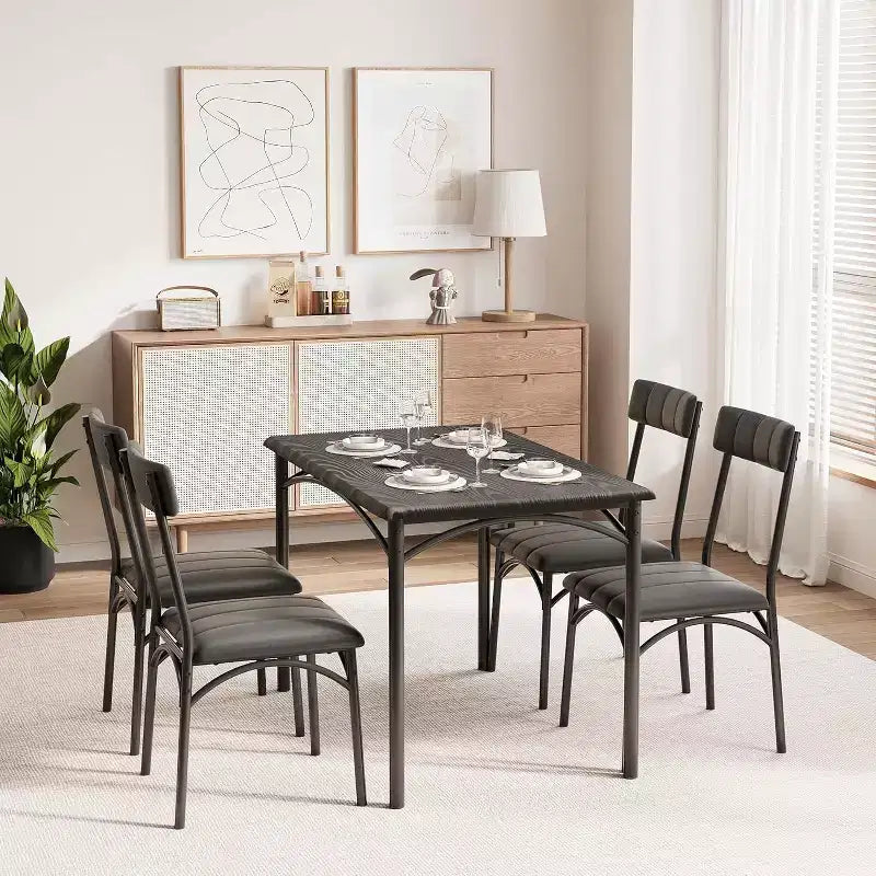 Set di 4 sedie da pranzo in stile industriale - Sedie da pranzo ergonomiche e spesse per cucina e angolo colazione, mobili per appartamento con telaio in legno