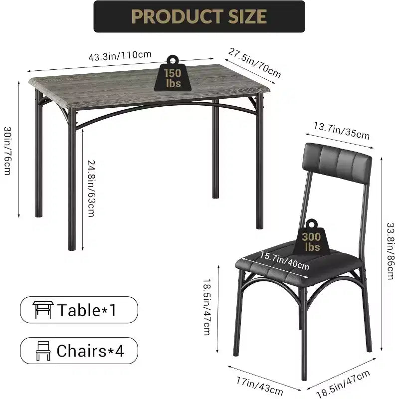 Set di 4 sedie da pranzo in stile industriale - Sedie da pranzo ergonomiche e spesse per cucina e angolo colazione, mobili per appartamento con telaio in legno