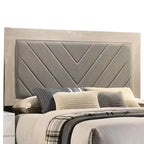 Letto imbottito California King con testiera trapuntata grigia, bianco crema