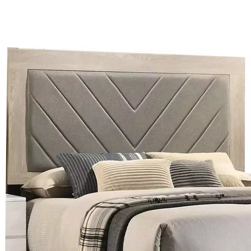 Letto imbottito California King con testiera trapuntata grigia, bianco crema