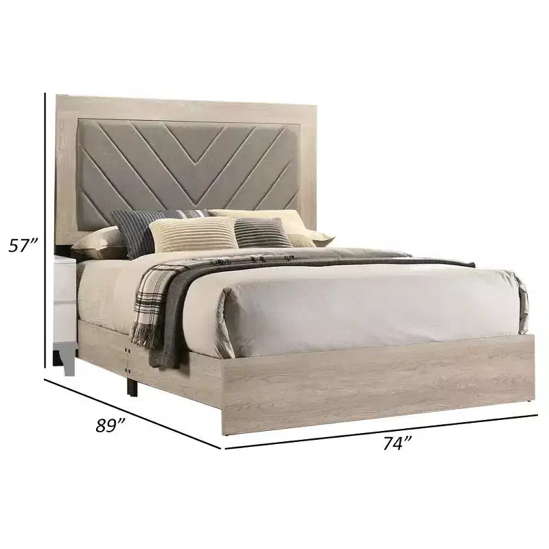 Letto imbottito California King con testiera trapuntata grigia, bianco crema