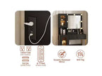 Toeletta con specchio, 3 modalità di illuminazione, prese di corrente e porte USB integrate, cassetti e mobiletto.