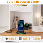 Toeletta con specchio, 3 modalità di illuminazione, prese di corrente e porte USB integrate, cassetti e mobiletto.