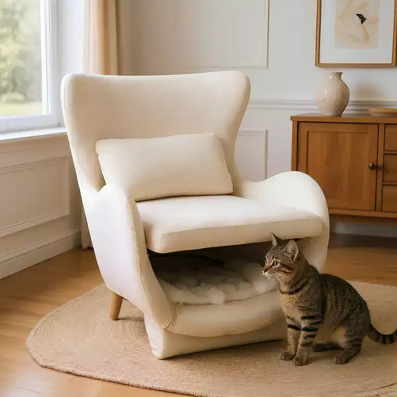 Poltrona Lounge 2-in-1 in Velluto con Spazio Integrato per Animali Domestici, Divano Singolo Imbottito per Soggiorno o Ufficio