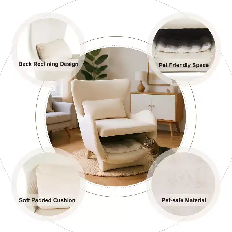 Poltrona Lounge 2-in-1 in Velluto con Spazio Integrato per Animali Domestici, Divano Singolo Imbottito per Soggiorno o Ufficio