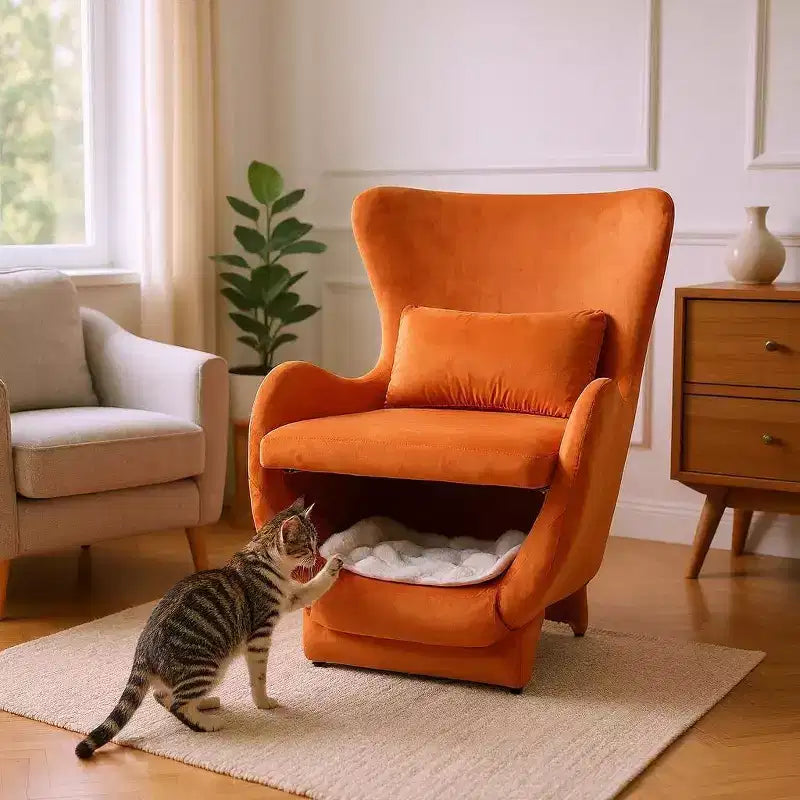 Poltrona Lounge 2-in-1 in Velluto con Spazio Integrato per Animali Domestici, Divano Singolo Imbottito per Soggiorno o Ufficio