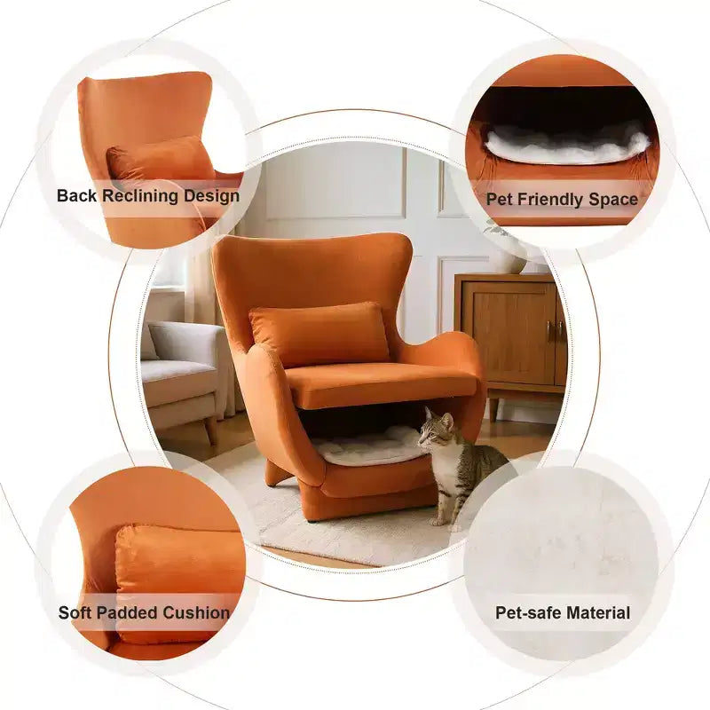 Poltrona Lounge 2-in-1 in Velluto con Spazio Integrato per Animali Domestici, Divano Singolo Imbottito per Soggiorno o Ufficio