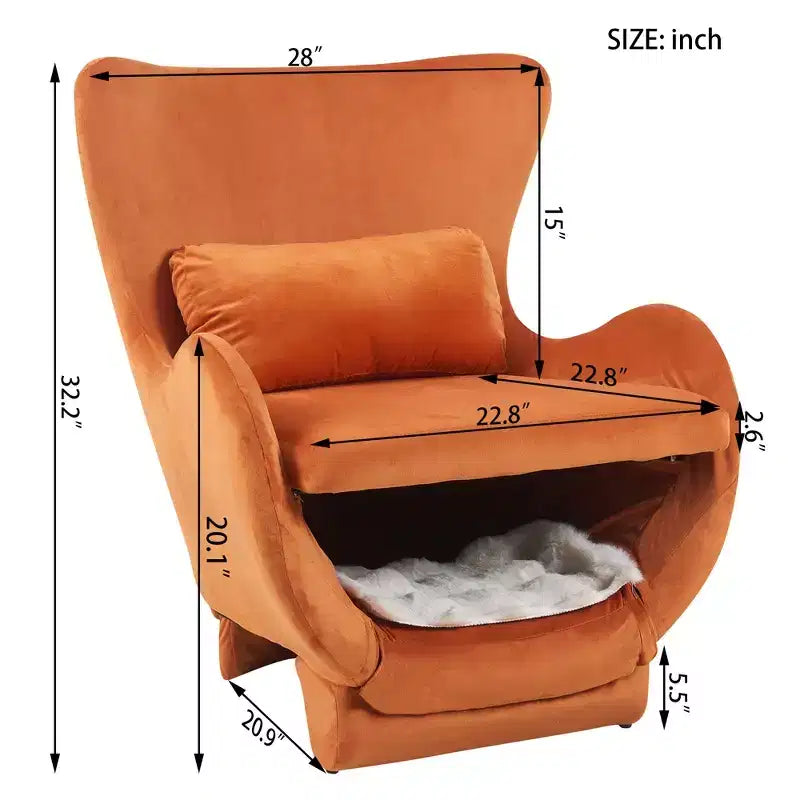 Poltrona Lounge 2-in-1 in Velluto con Spazio Integrato per Animali Domestici, Divano Singolo Imbottito per Soggiorno o Ufficio