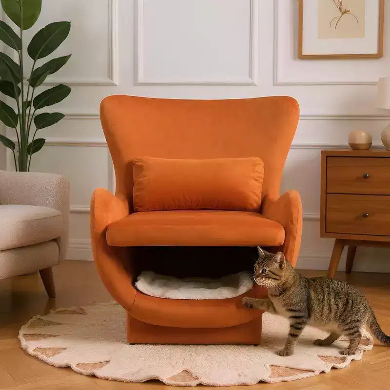 Poltrona Lounge 2-in-1 in Velluto con Spazio Integrato per Animali Domestici, Divano Singolo Imbottito per Soggiorno o Ufficio