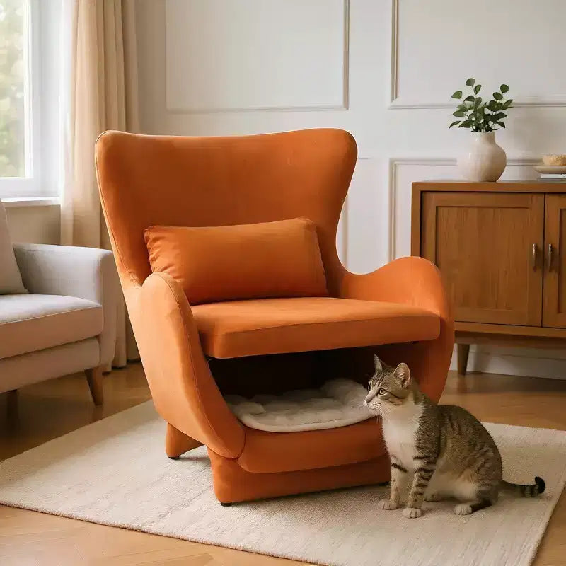 Poltrona Lounge 2-in-1 in Velluto con Spazio Integrato per Animali Domestici, Divano Singolo Imbottito per Soggiorno o Ufficio