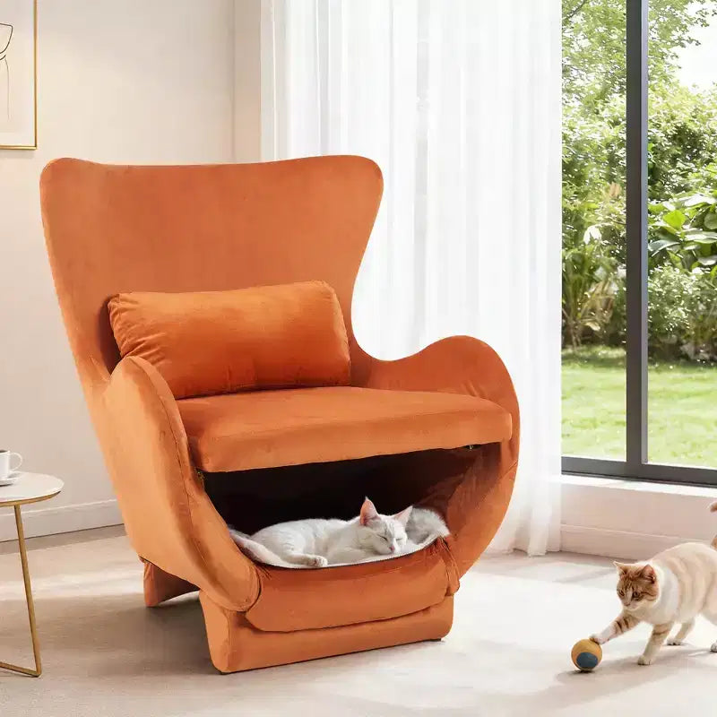 Poltrona Lounge 2-in-1 in Velluto con Spazio Integrato per Animali Domestici, Divano Singolo Imbottito per Soggiorno o Ufficio